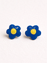 Серёжки-гвоздики Радость Рядом «Цветочки», полимерная глина, тёмно-синие, превью фото 1