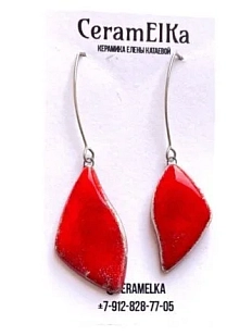 Серьги КерамЕлКа асимметричные «Лепестки», керамика, красные