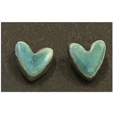 Серёжки-гвоздики Сердечки, керамика, бирюзовые