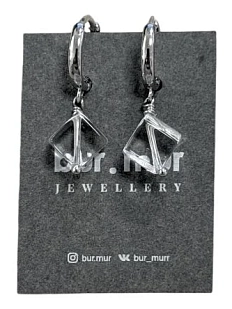 Серьги-конго Бур.Мур «Ice», родированная латунь, горный хрусталь