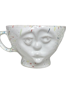Кружка ручной работы с личиком, белая и разноцветные брызги, керамика, 350 мл