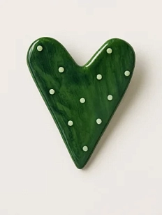 Брошь ручной работы Сердце в горошек, оливковая, полимерная глина