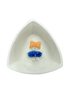 Тарелка треугольная АН2К с фигуркой внутри Котик-пончик, розовый, керамика, 14 см