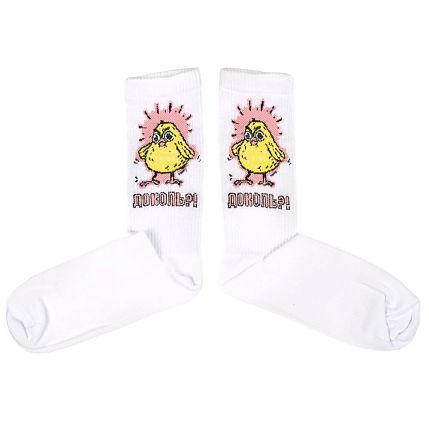 Носки с цыплёнком Barking Store «Доколь?! », р-р 35-40, белые, фото 1.