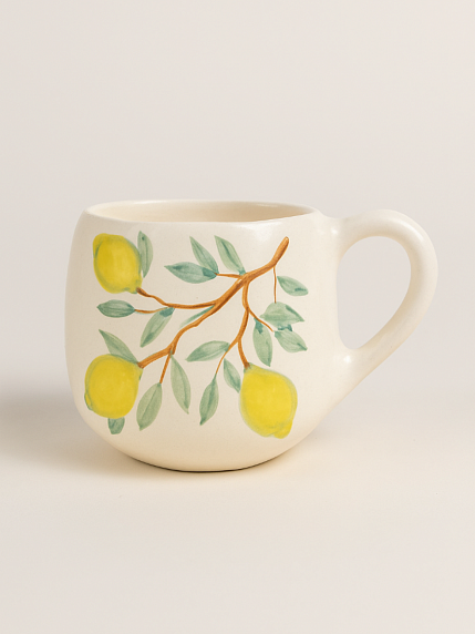 Кружка ручной работы круглая «Лимоны», керамика 400 мл, фото 1.