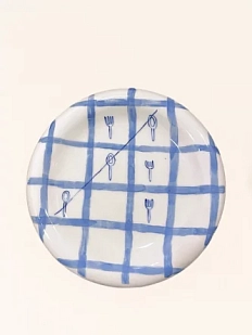 Тарелка ручной работы Домик на дереве «Ложки и вилки», бело-голубая, керамика, 20 см