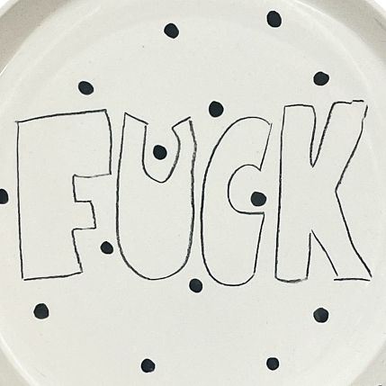 Тарелка ручной работы с бортиком «F**k», 19 см, белая, фарфор, фото 2.