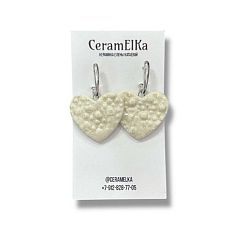 Серьги «Сердечки», фарфор, белые