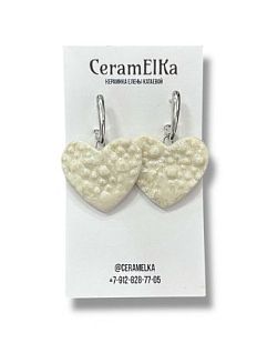 Серьги «Сердечки», фарфор, белые