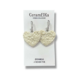 Серьги «Сердечки», фарфор, белые