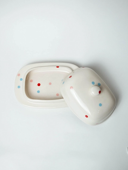 Маслёнка ручной работы ММ керамика «Конфетти», белая, фото 5.