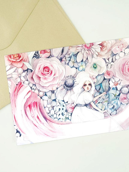 Открытка Оксана Викторова «Девочка в лодке», односторонняя, фото 1.