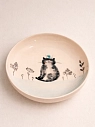 Тарелка ручной работы Ким керамика с бортиком Чёрный котик с птичкой, белая, фарфор, 16 см, превью фото 2