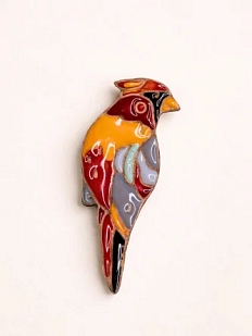 Брошь ручной работы «Красный кардинал», Partala ceramics