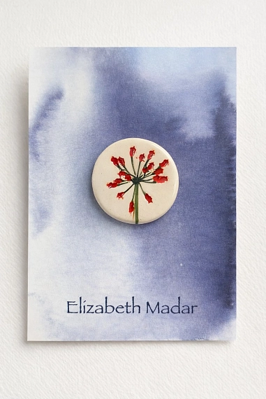 Брошь ручной работы Elizabeth Madar Оттиск трав, розово-голубая, керамика, фото 2.