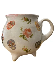 Кружка-котелок ручной работы Керумбия на ножках «Череп», розовая, керамика, 350 мл