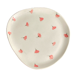 Блюдце круглое ручной работы Розовые цветочки, керамика, 17 см
