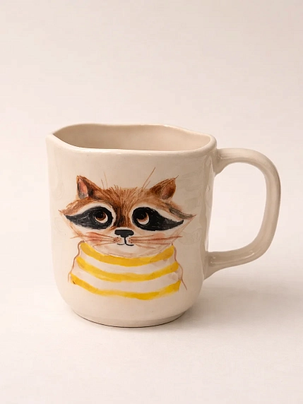 Кружка ручной работы Ким керамика с росписью Енотик, фарфор, 350 мл, фото 1.
