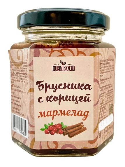 Мармелад ягодный Дико Вкусно «Брусника с корицей», содержание ягоды 60%, 200 гр, фото 1.