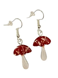 Серьги «Мухоморы», дерево, красные