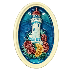 Панно керамическое ручной работы BULYGIN porcelain «Маяк с цветами», синее, 12 см