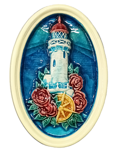 Панно керамическое ручной работы BULYGIN porcelain «Маяк с цветами», синее, 12 см
