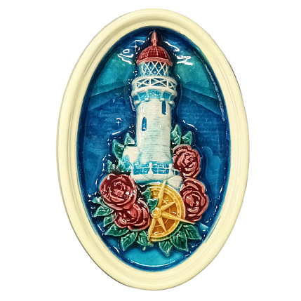 Панно керамическое ручной работы BULYGIN porcelain «Маяк с цветами», синее, 12 см, фото 1.