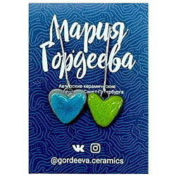 Серьги на петле Сердечки, керамика,  сини-зелёные