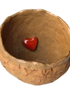 Пиала ручной работы Катя Вебер Кокос с трещинками с красным сердечком внутри, керамика, 150 мл