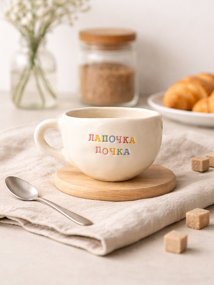Кружка ручной работы с надписью «Лапочка дочка», керамика 350 мл, фото 3.