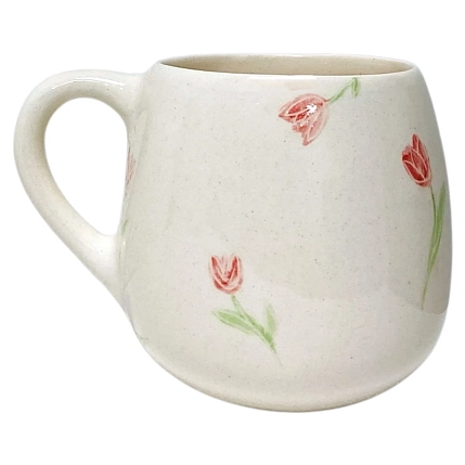 Кружка ручной работы Катя Вебер с тюльпанами, белая, полуфарфор, 350 мл, круглая, фото 2.
