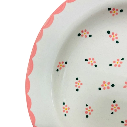 Тарелка ручной работы Slowday Ceramics с розовыми цветочками «Винтаж», керамика, 20 см, фото 3.