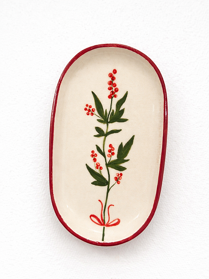 Блюдце ручной работы «Остролист», керамика, 17 см, фото 1.