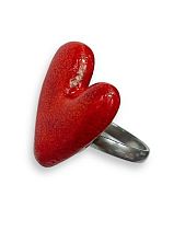Кольцо ручной работы асимметричное «Сердечко», красное, керамика