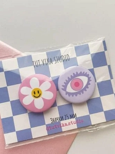 Пара закатных значков «Ромашка и глаз», металл, 25 мм