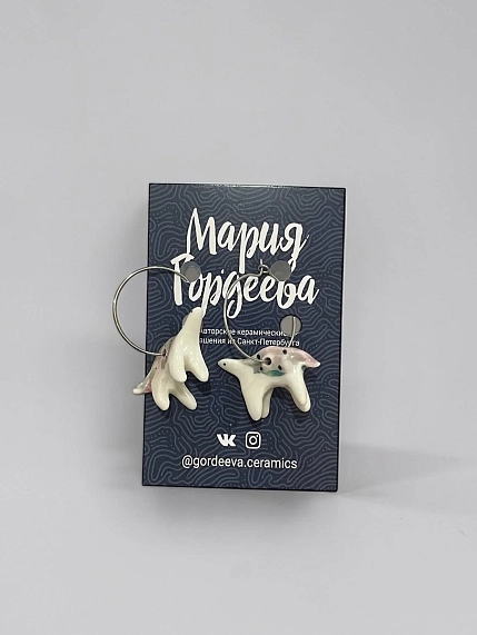 Серьги Мария Гордеева «Динозаврики» бело-зелёные, керамика, фото 2.