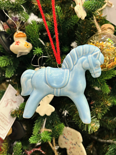 Ёлочная игрушка ручной работы «Лошадь» голубая, 10 см