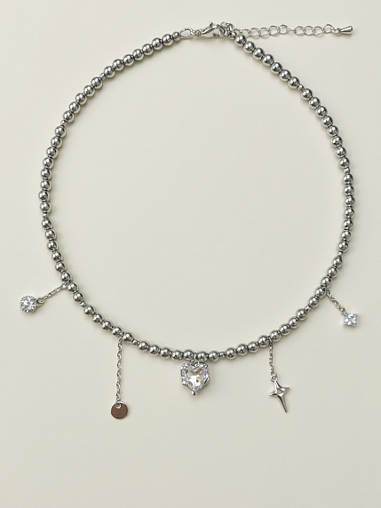 Чокер из тёмного гематита с подвесками «Сердечко, звездочка, шар» Migette, фото 2.