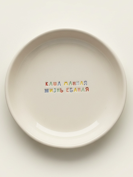 Тарелка ручной работы «Каша манная/Жизнь е**ная», керамика, 15 см, фото 1.