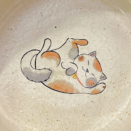 Миска ручной работы Керемет «Игривый котик», голубая, керамика, 14 см, фото 2.