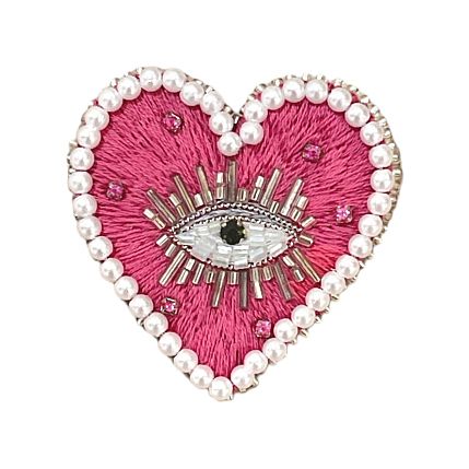 Брошь ручной работы «Heart» с белыми бусинами, розовая, бисер, фото 1.