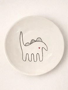Тарелка ручной работы Мария Гордеева Динозаврик, белая, полуфарфор, 17 см