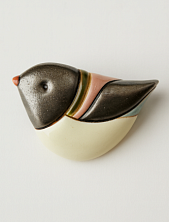 Брошь ручной работы Екатерина Юдо «Снегирь», серо-зелёная, керамика