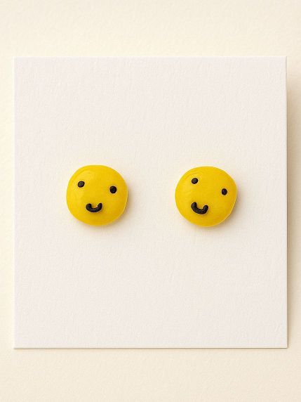 Серёжки-гвоздики «Смайлики», полимерная глина, фото 2.