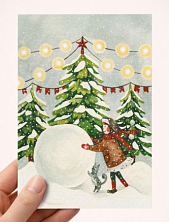 Открытка DARI DARI на Новый год «Катаем снеговика», А6