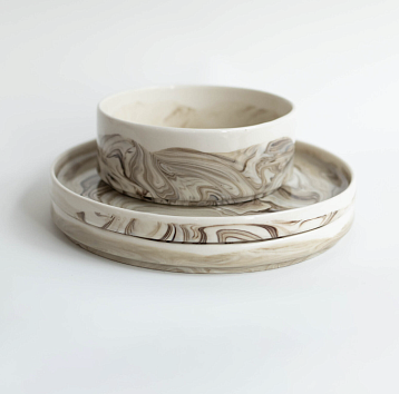 Блюдце ручной работы «Серый мрамор», полуфарфор, 14 см, фото 2.