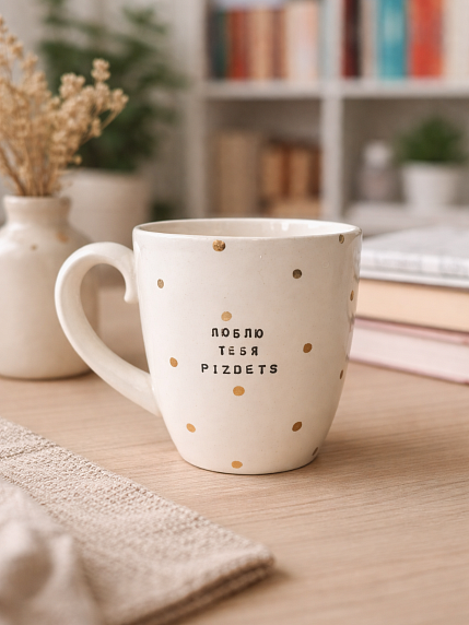 Кружка ручной работы Тата вытворяет/NF ceramics «Люблю тебя, p***ets», белая, керамика, 400 мл, фото 2.