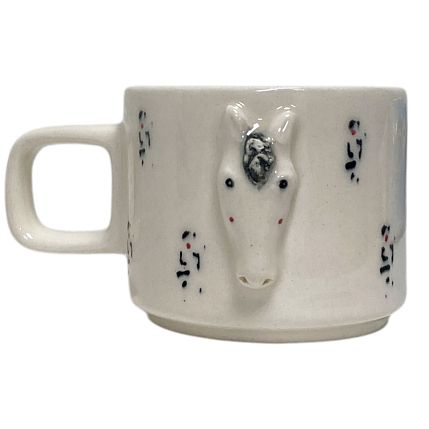 Кружка ручной работы с фигуркой Лошадка с узорами, полуфарфор, 250 мл, фото 1.