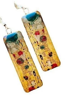 Серьги с картиной «Поцелуй», дерево с эпоксидной смолой