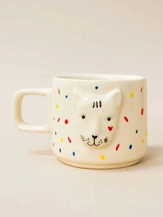 Кружка ручной работы Мария Гордеева с фигуркой Кот в разноцветный горошек, полуфарфор, 250 мл